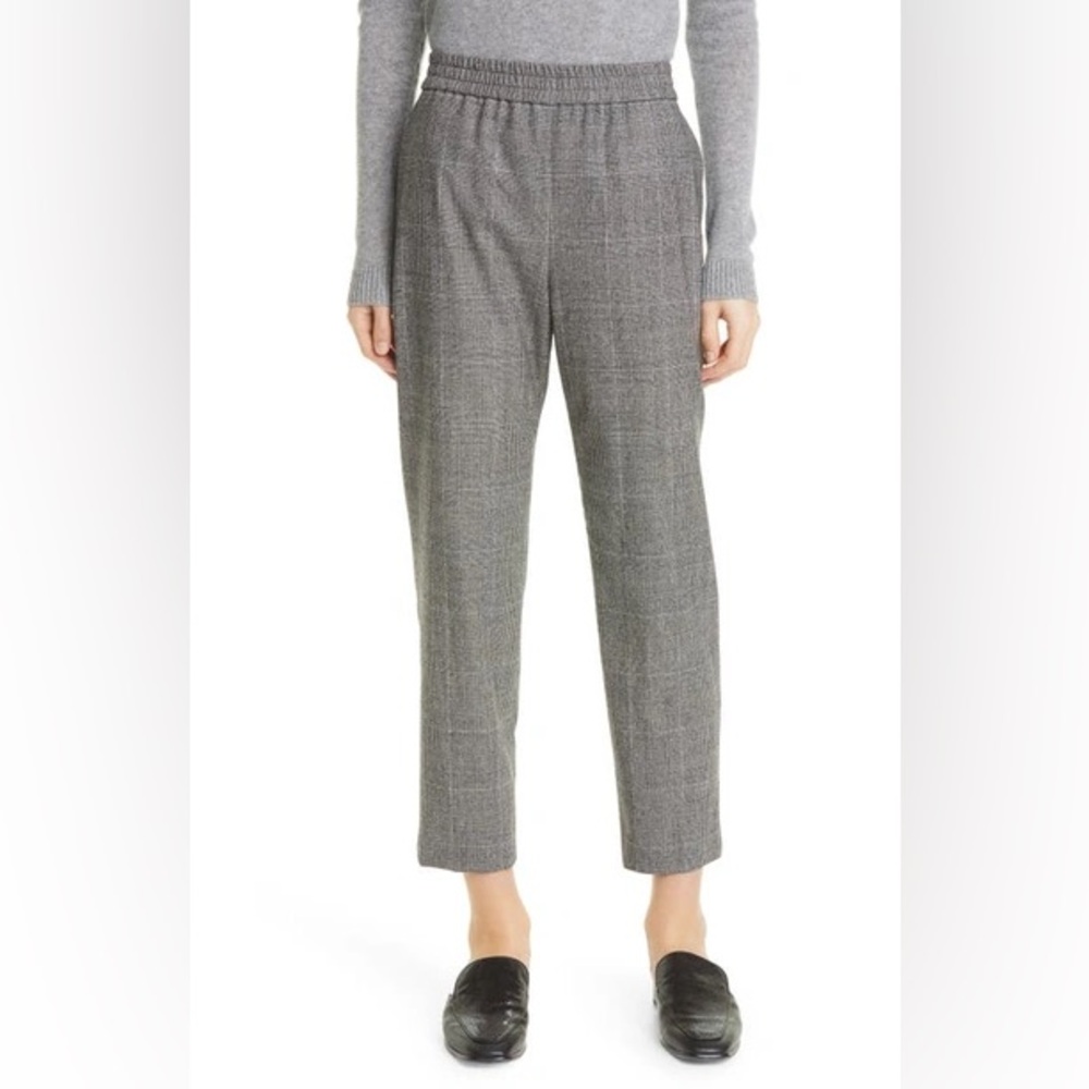 NWT Theory Korene Glen Plaid Stretch Wool Pants In Black Multi